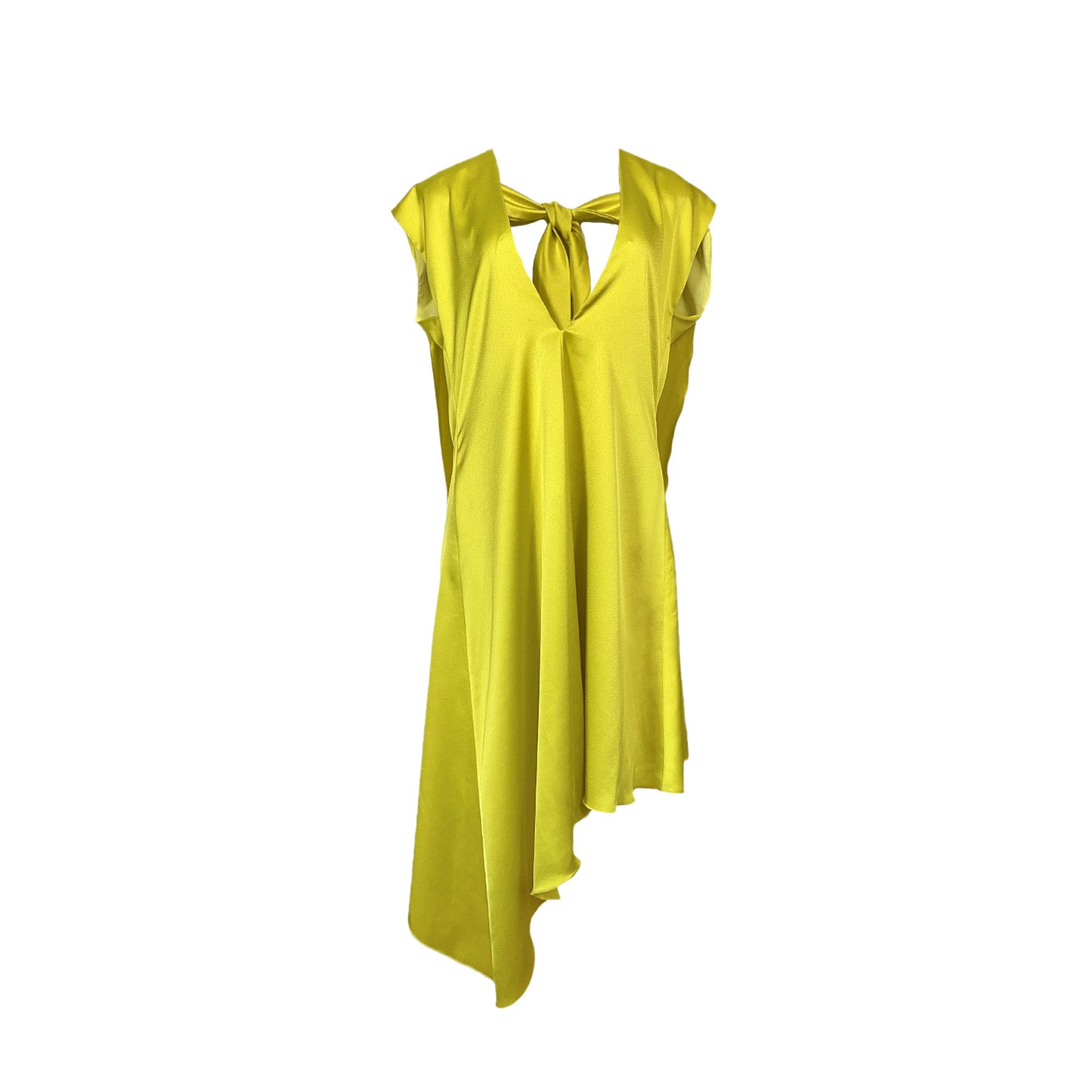MSGM Yellow Asymmetric Hem Cape Silk Dress / M-L