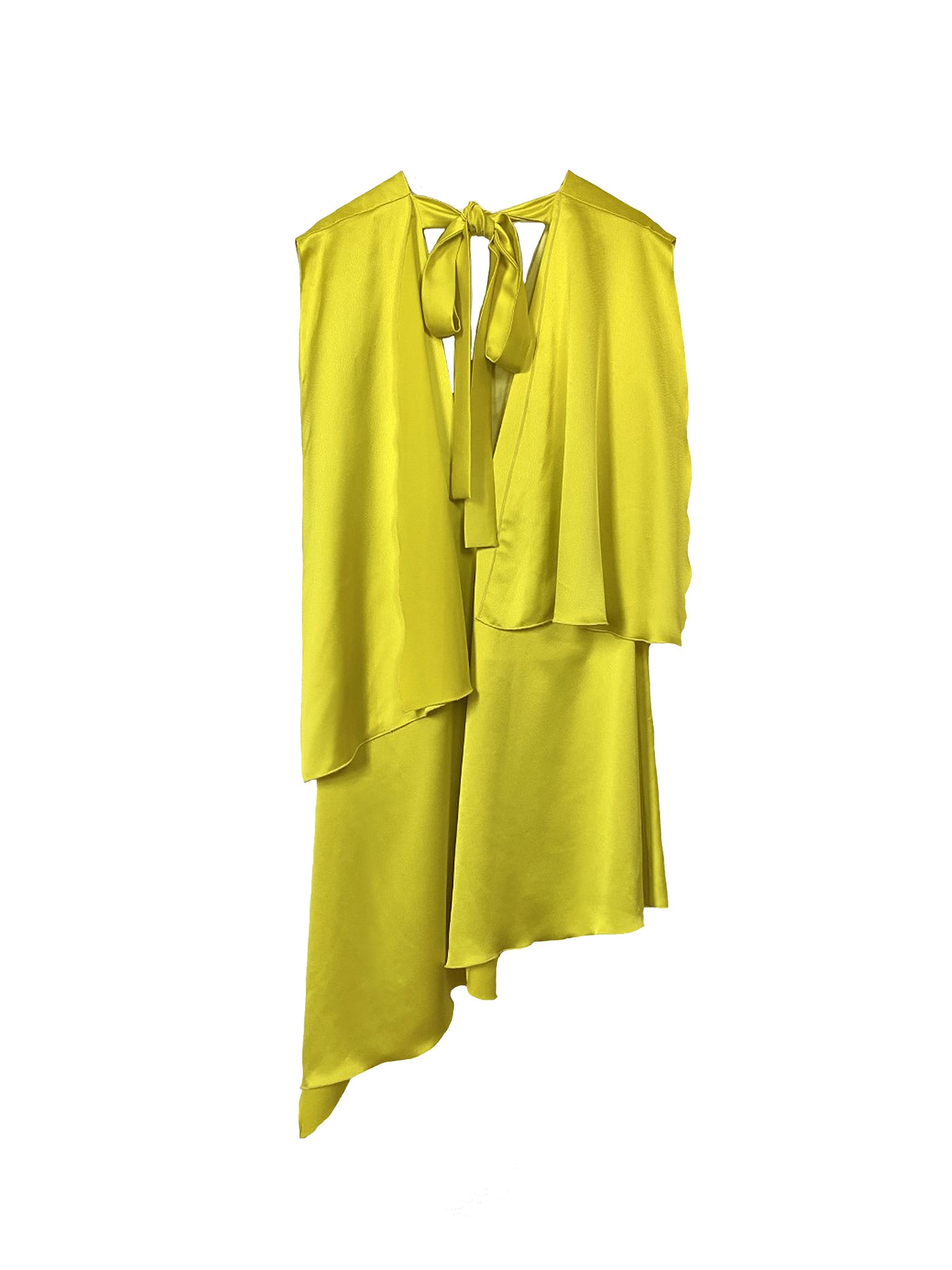 MSGM Yellow Asymmetric Hem Cape Silk Dress / M-L