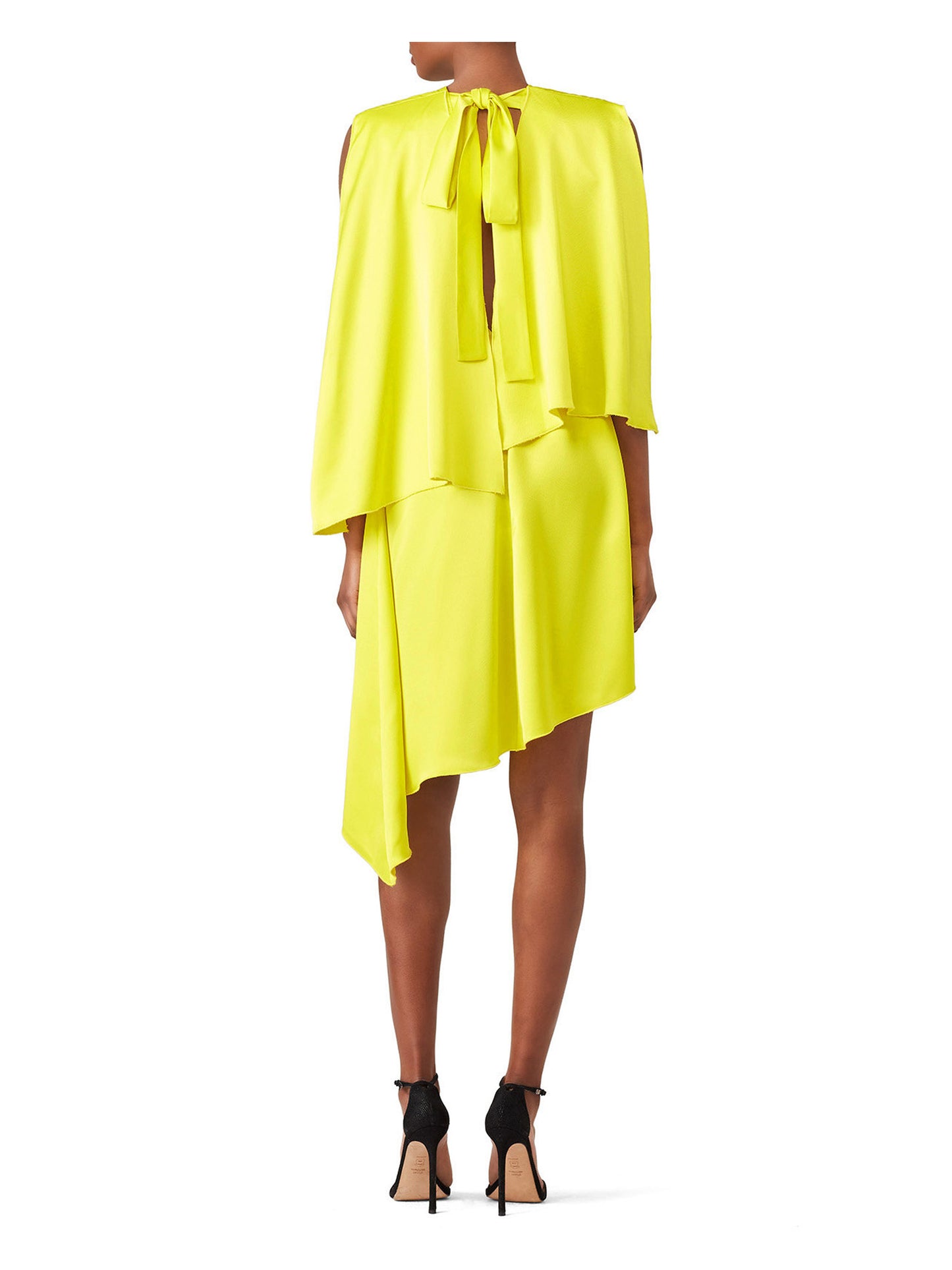 MSGM Yellow Asymmetric Hem Cape Silk Dress / M-L