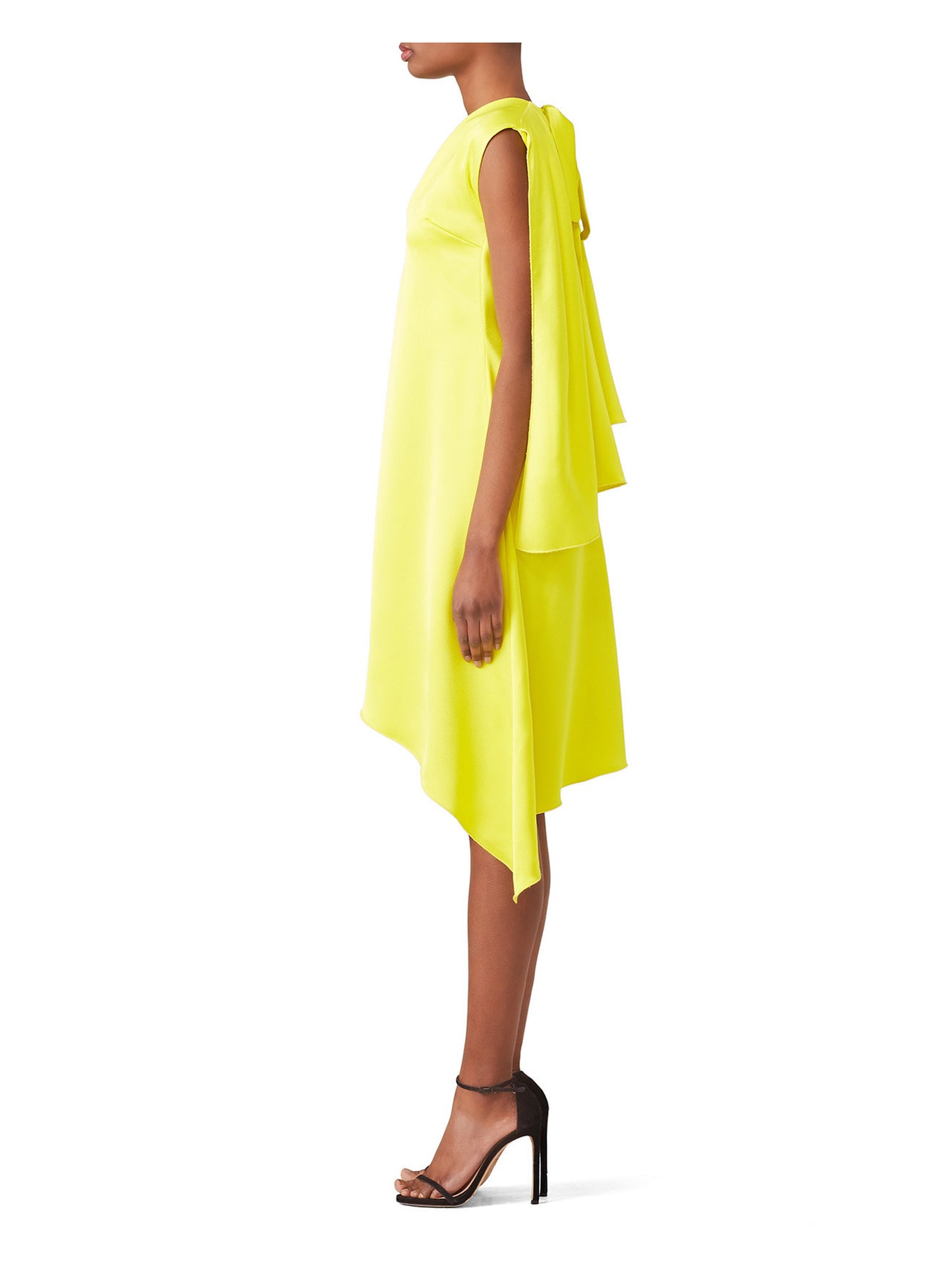 MSGM Yellow Asymmetric Hem Cape Silk Dress / M-L